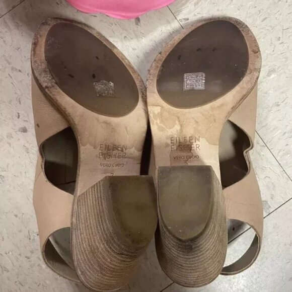 EILEEN‎ FISHER Glance Leather Peep Toe Slingback Heel Shoe Sandals - Picture 7 of 9